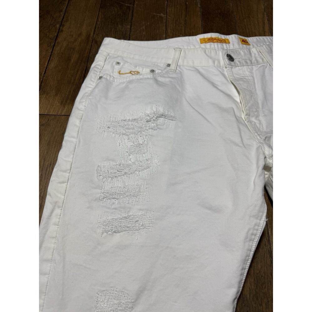 Ed Hardy RARE Wolf Embroidered White Jeans Y2K Mens Pants Size 40 X 34 EUC - Picture 9 of 11